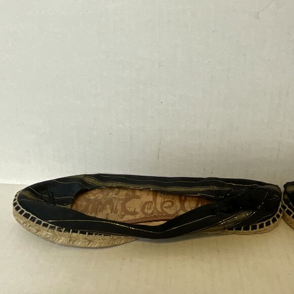Sam Edelman Flats Woven Sides Black/Gold Stripe - Picture 7 of 10